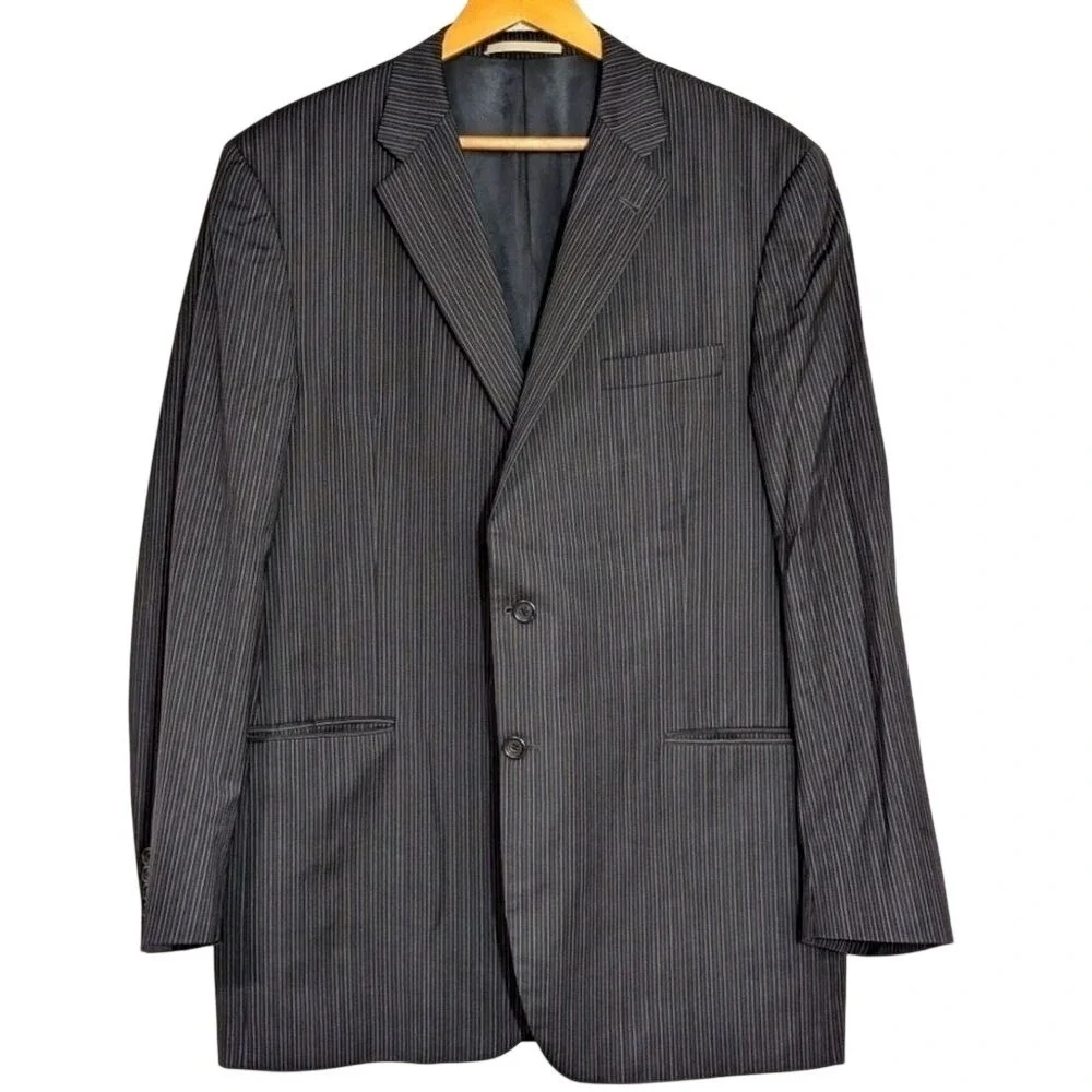 Burberry London Mens Pinstripe 100% Wool Suit Jacket Blazer Grey 46 Long